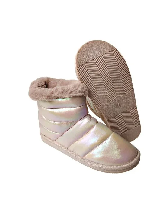 SO Mars Big Girls Blush Iridescent Quilted Boot W/ Faux Fur Trim Size 6 - Picture 1 of 11